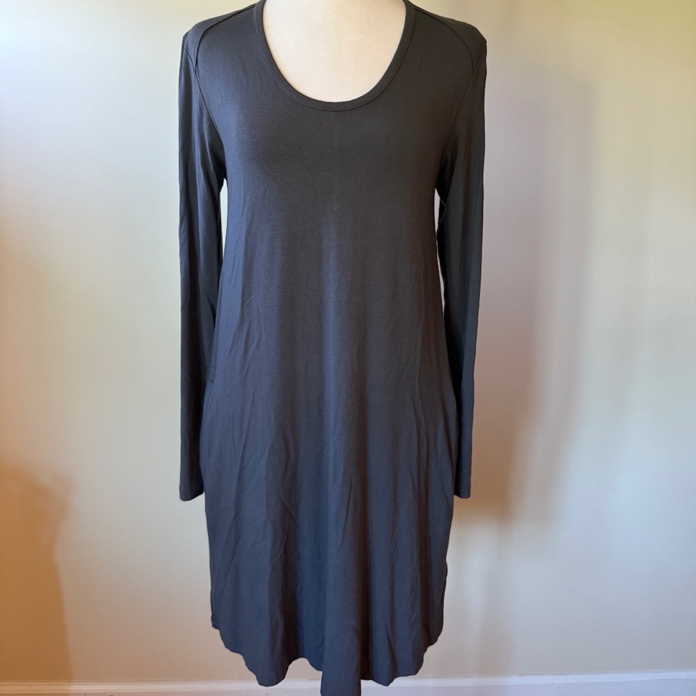 Lila P Jersey Flare Fit Long Sleeve Athlesiure Relaxed Women's Dress Blue Small